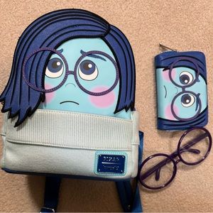 Loungefly Disney Pixar Inside Out Sadness Cosplay Mini Backpack and wallet